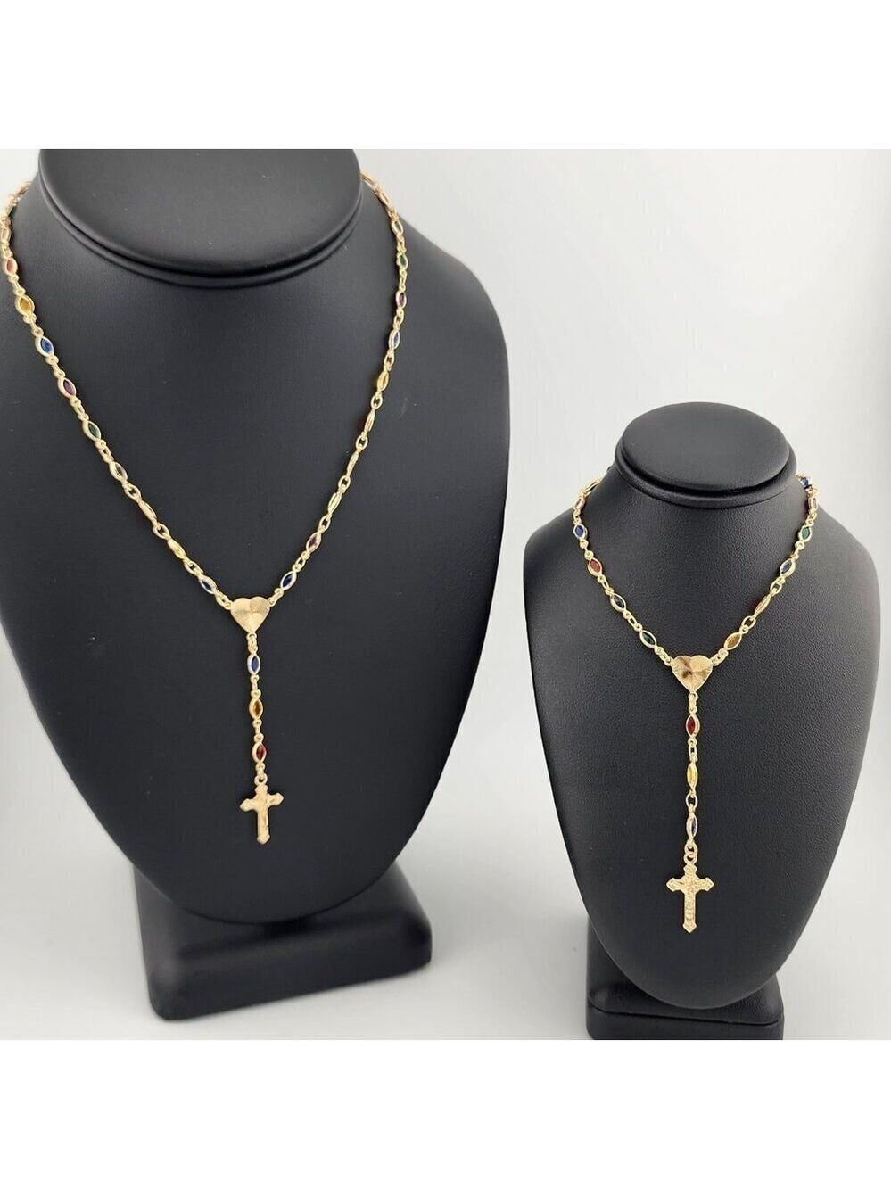 Brand New Brazilian 18k Gold Filled Multi Color Heart Cross Necklace